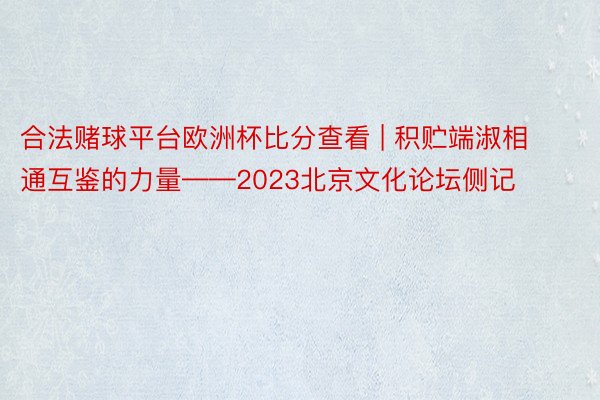 合法赌球平台欧洲杯比分查看 | 积贮端淑相通互鉴的力量——2023北京文化论坛侧记